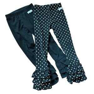 Merce + Me Girls Sz 6 Black and Polka Dot Ruffle Leggings Bundle of 2 Pairs